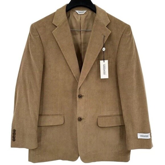 Joseph & Feiss 42R Corduroy Sport Coat Blazer Cotton Two Button Casual Tan Brown
